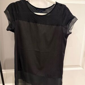 French Connection Black Short-Sleeve Sheer Panel Top